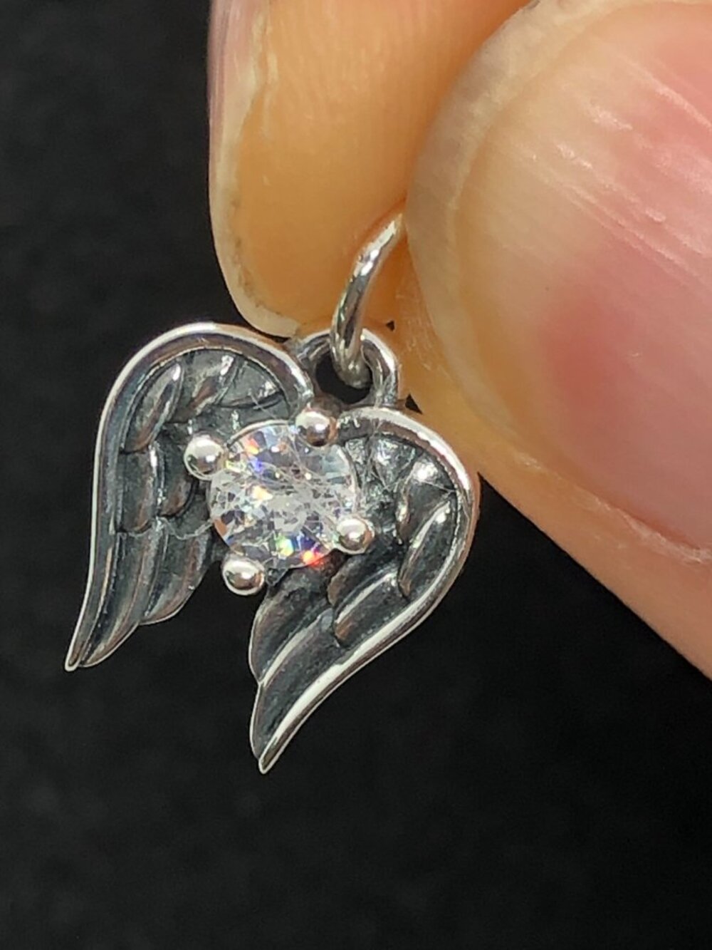 👍👍James Avery Angel Wings Birthstone Charm Lab-Created White Sapphire (April)